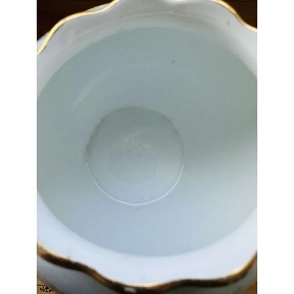 Vintage Hand Painted Yellow Flowers Vase Green & Gold‎ Accents 4.5